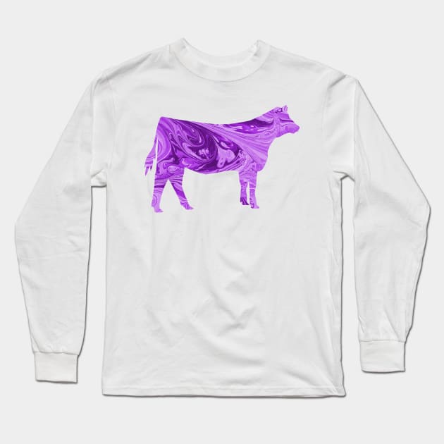 Show Heifer Silhouette with Purple Marble Background Long Sleeve T-Shirt by SAMMO